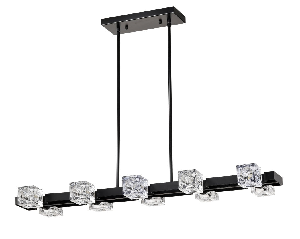 10-Light Rectangle Crystal Chandelier – Modern Farmhouse Black Pendant